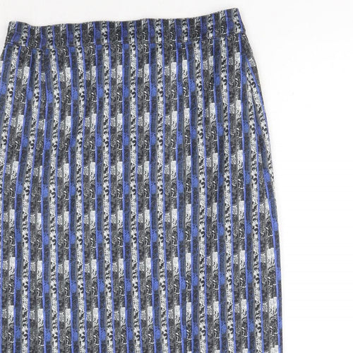 Preworn Womens Blue Geometric Cotton A-Line Skirt Size 12 Zip