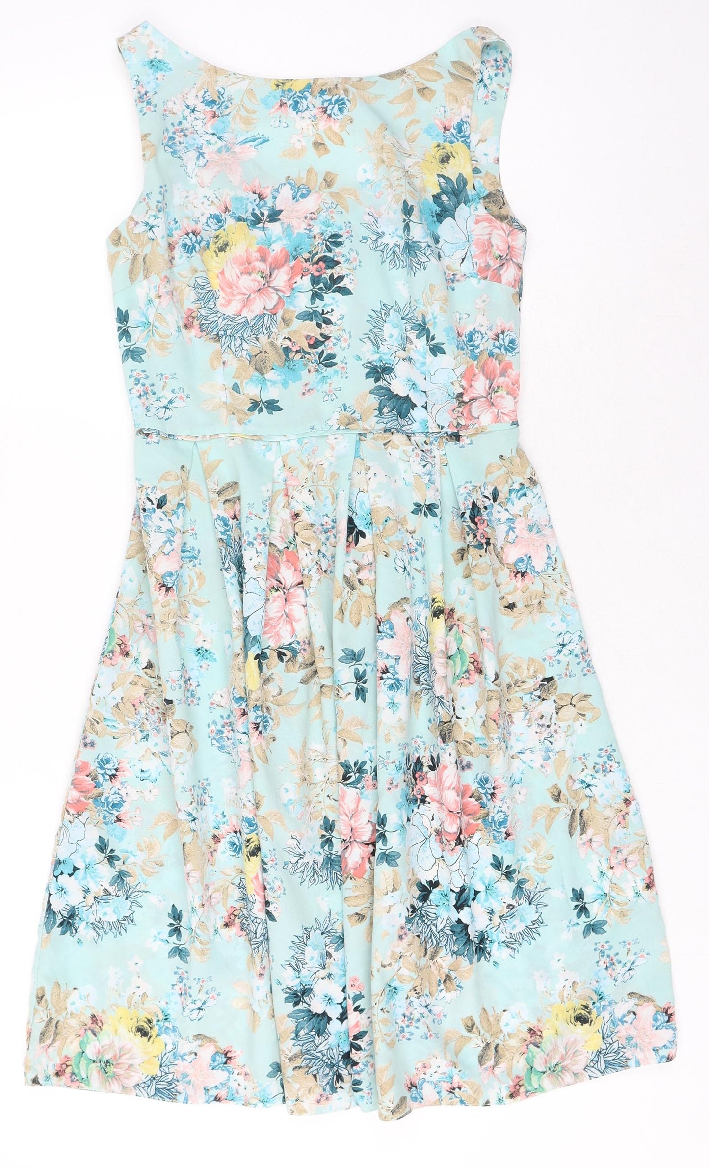 Dorothy Perkins Womens Green Floral Polyester A-Line Size 6 Scoop Neck Zip