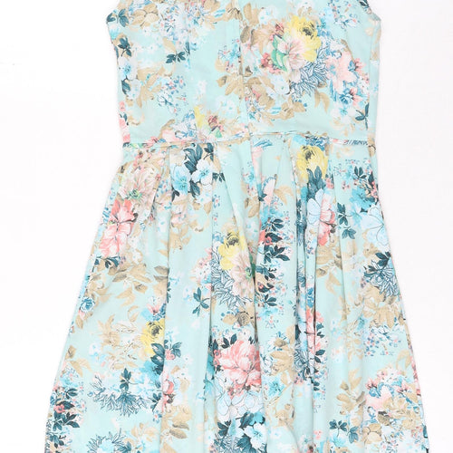 Dorothy Perkins Womens Green Floral Polyester A-Line Size 6 Scoop Neck Zip