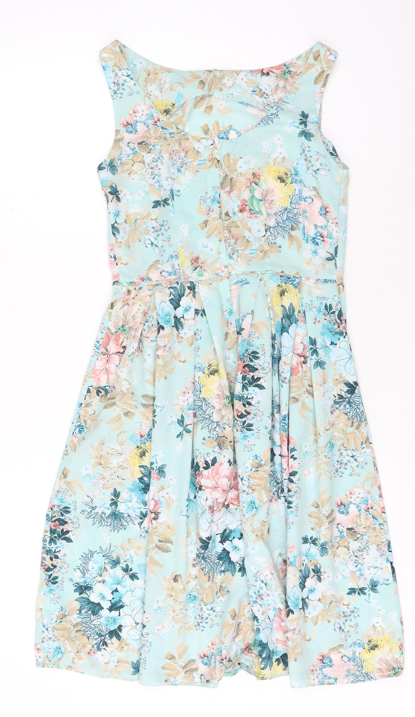Dorothy Perkins Womens Green Floral Polyester A-Line Size 6 Scoop Neck Zip