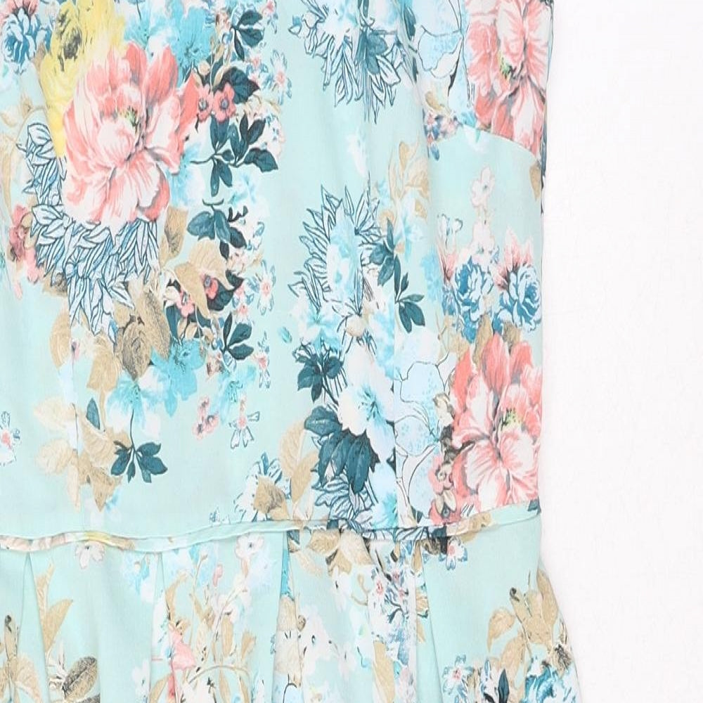 Dorothy Perkins Womens Green Floral Polyester A-Line Size 6 Scoop Neck Zip