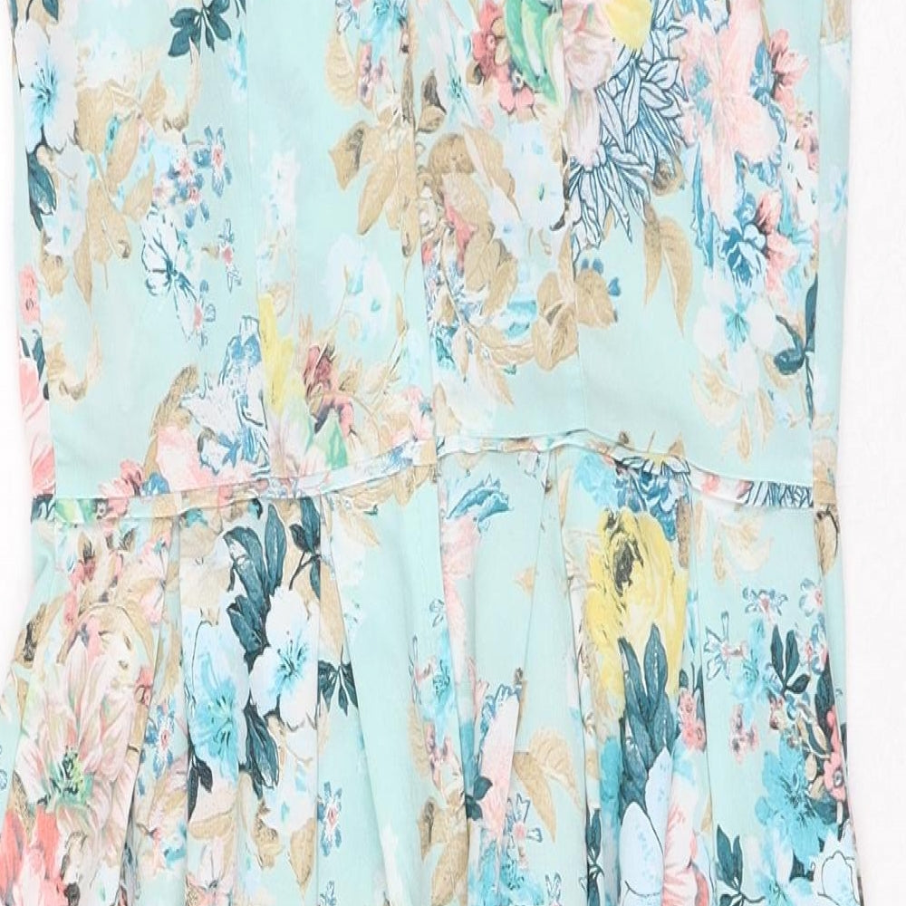 Dorothy Perkins Womens Green Floral Polyester A-Line Size 6 Scoop Neck Zip
