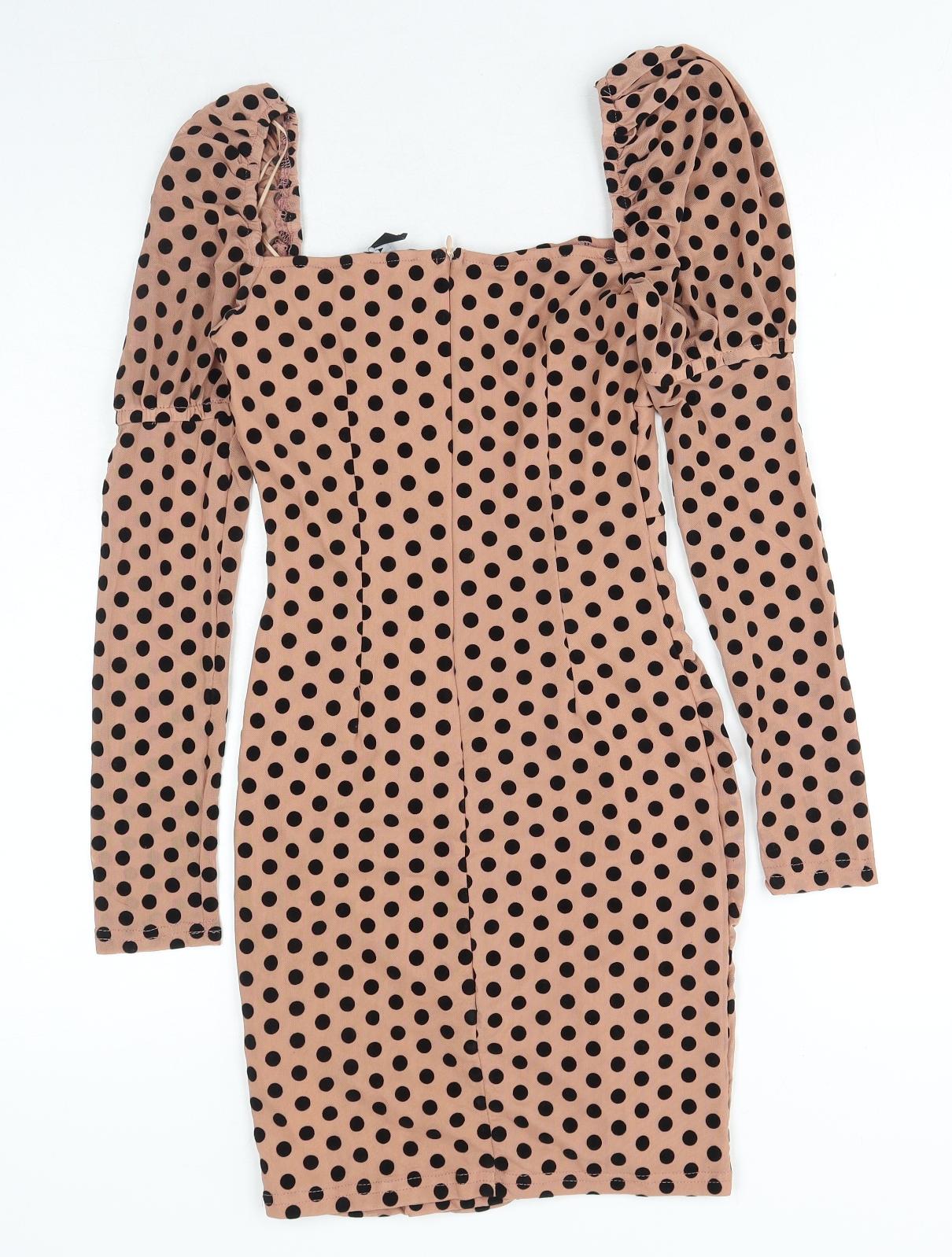 Naanaa Womens Brown Plaid Polyester A-Line Size 6 Square Neck Zip