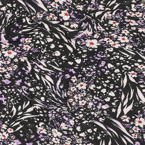 Marks and Spencer Womens Black Floral Viscose Basic Button-Up Size 12 V-Neck