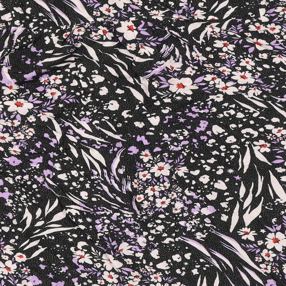 Marks and Spencer Womens Black Floral Viscose Basic Button-Up Size 12 V-Neck