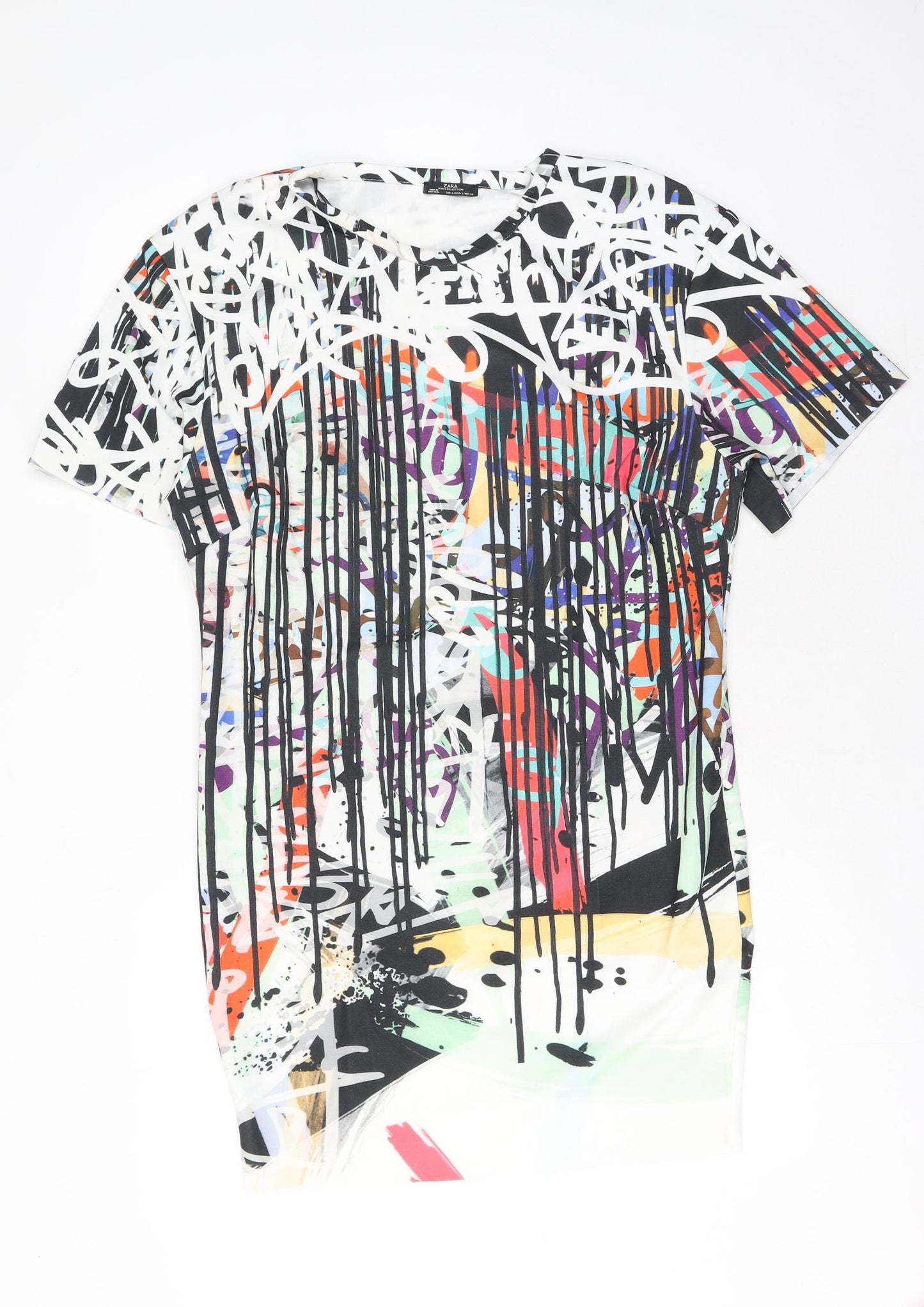 Zara Womens Multicoloured Polyester T-Shirt Dress Size L Round Neck Pullover