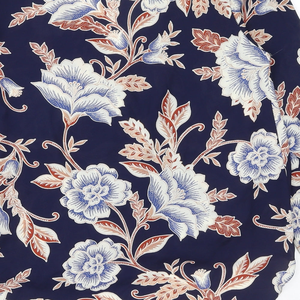 George Womens Blue Floral Polyester Wrap Blouse Size 10 V-Neck