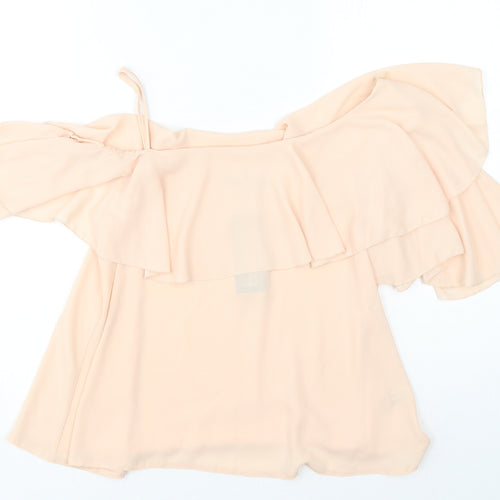 Boohoo Womens Beige Polyester Basic Blouse Size 8 Boat Neck