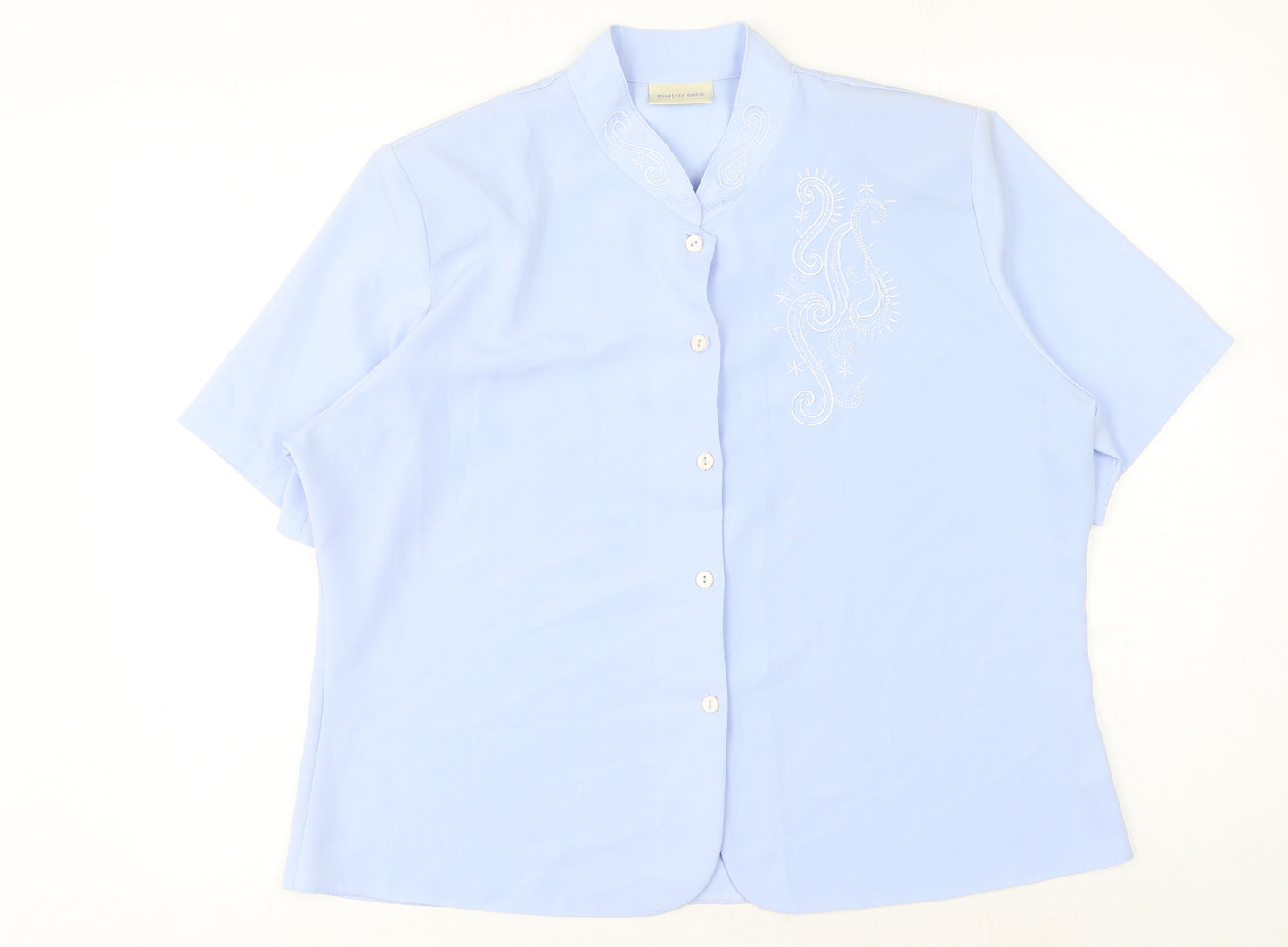 michael gold Womens Blue Cotton Basic Button-Up Size 20 Mock Neck