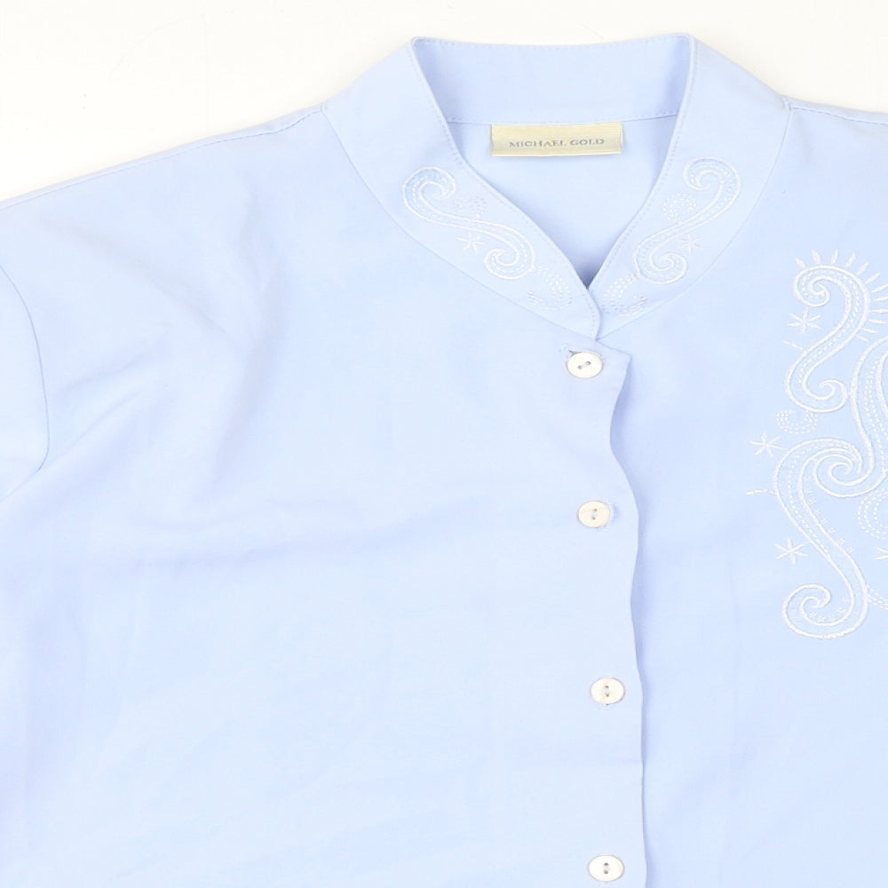 michael gold Womens Blue Cotton Basic Button-Up Size 20 Mock Neck