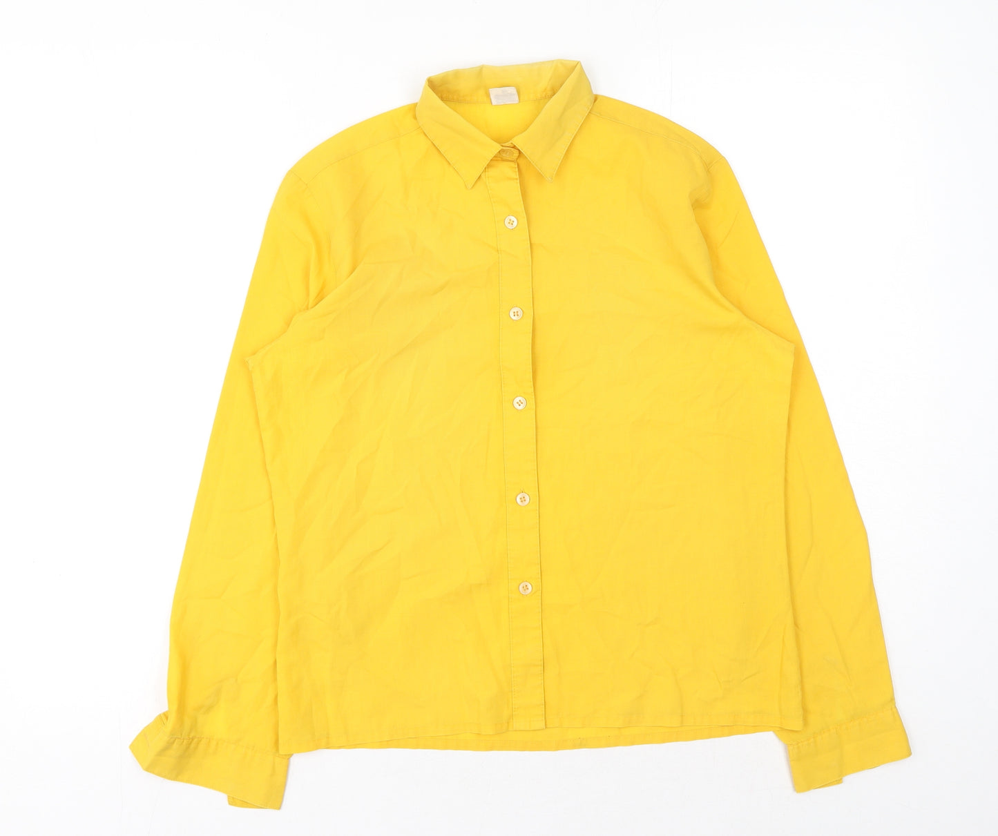 Preworn Womens Yellow Cotton Basic Button-Up Size 10 Collared
