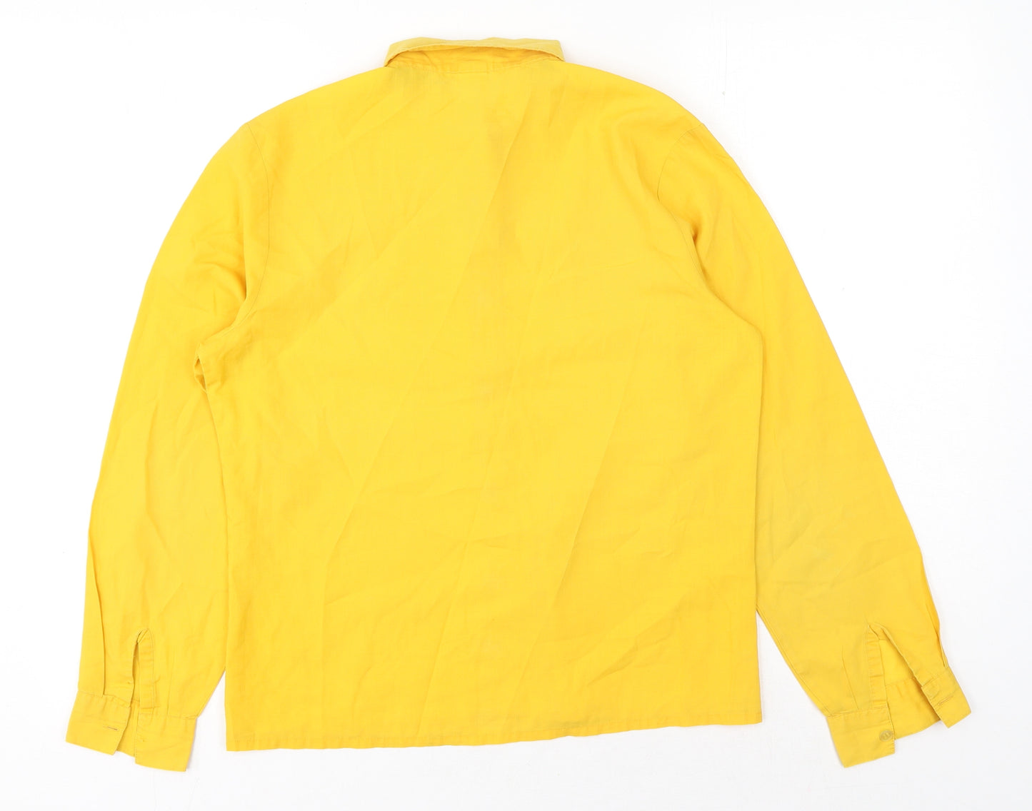 Preworn Womens Yellow Cotton Basic Button-Up Size 10 Collared