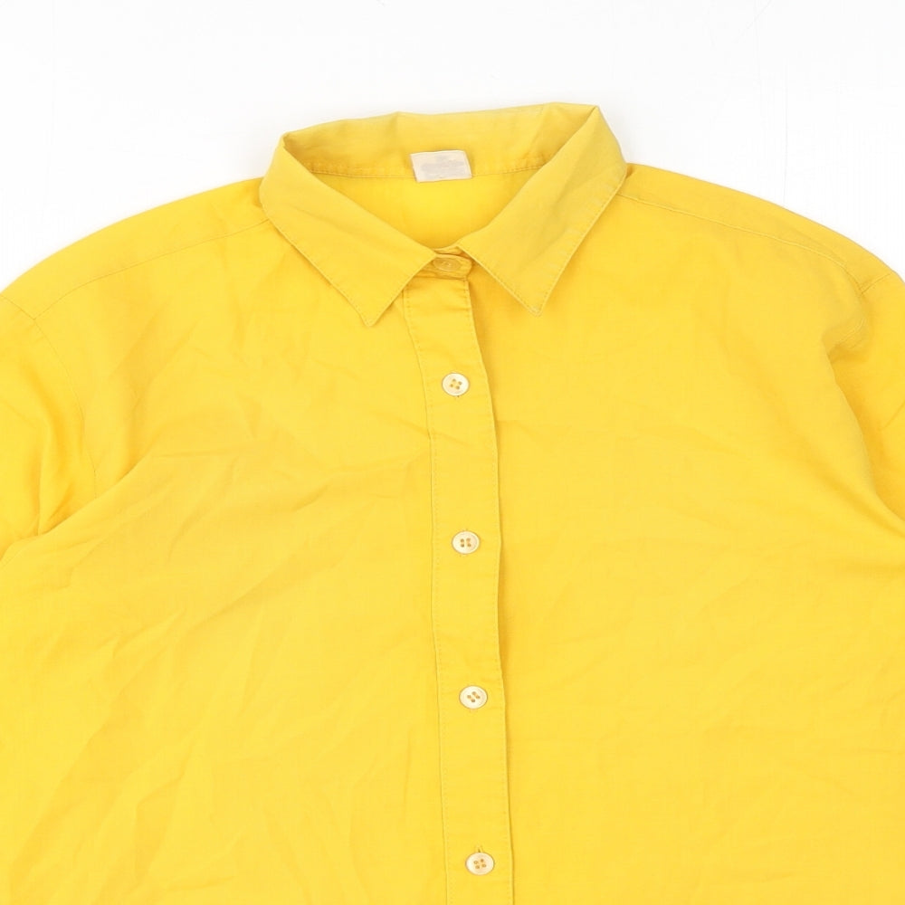 Preworn Womens Yellow Cotton Basic Button-Up Size 10 Collared