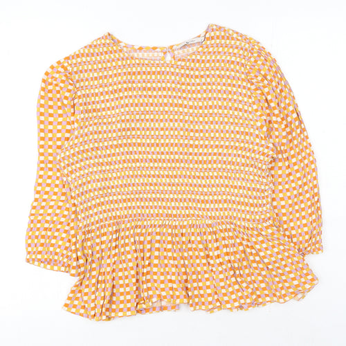 TU Womens Orange Geometric Viscose Basic Blouse Size 12 Round Neck - Peplum