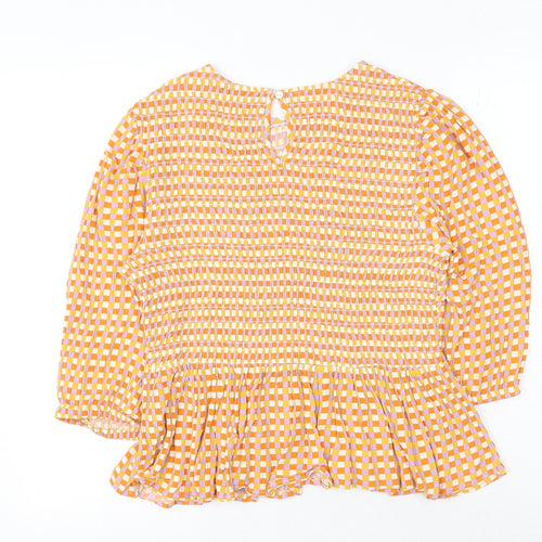TU Womens Orange Geometric Viscose Basic Blouse Size 12 Round Neck - Peplum