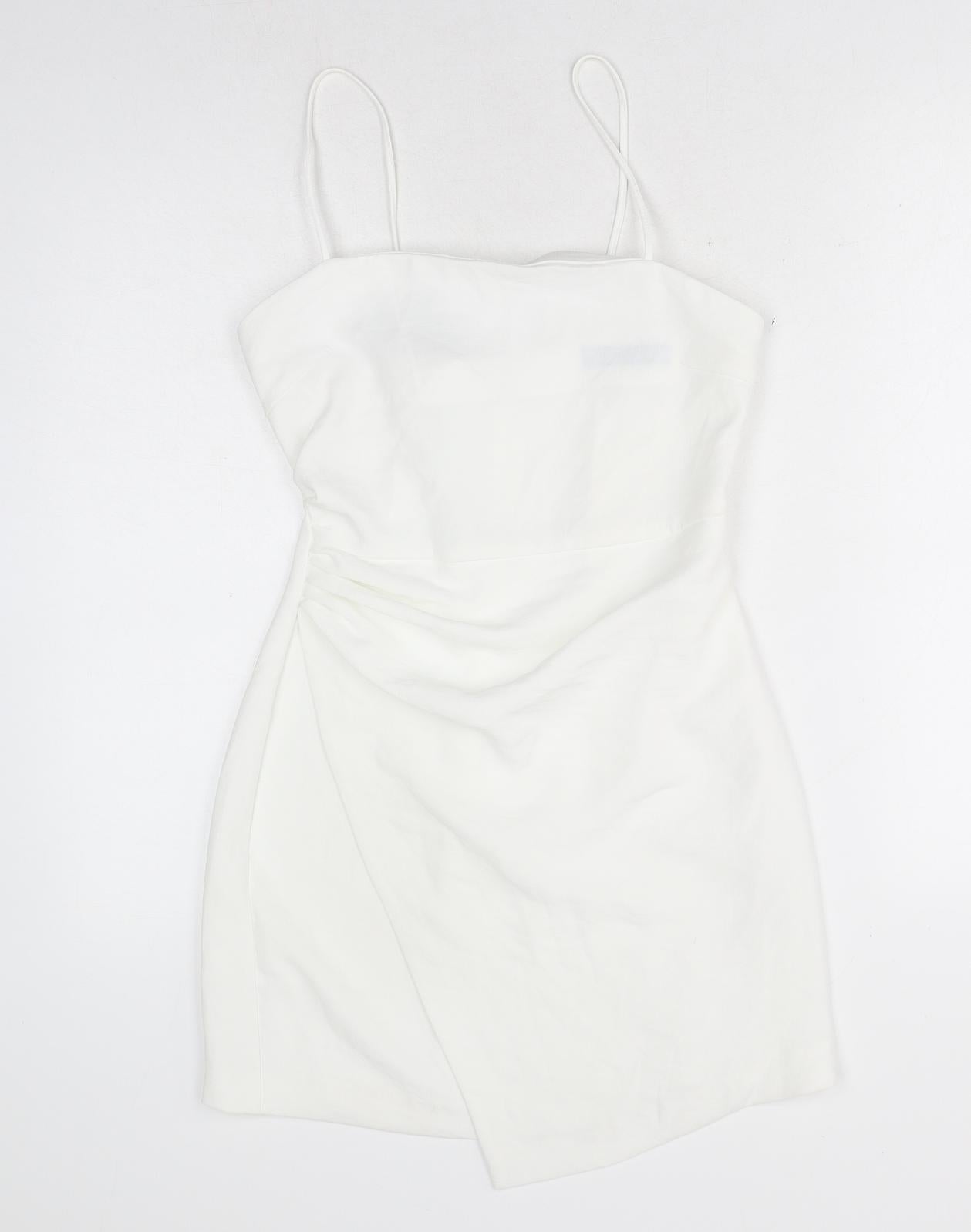 Zara Womens White Polyester Mini Size S Square Neck Zip
