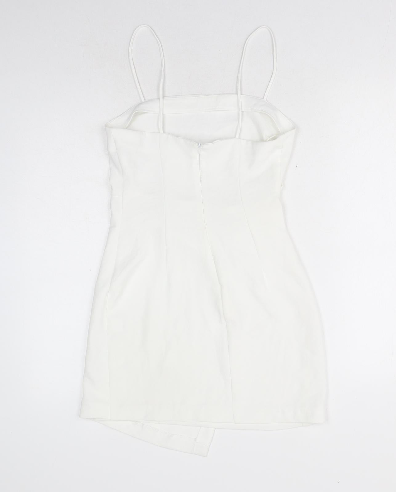 Zara Womens White Polyester Mini Size S Square Neck Zip