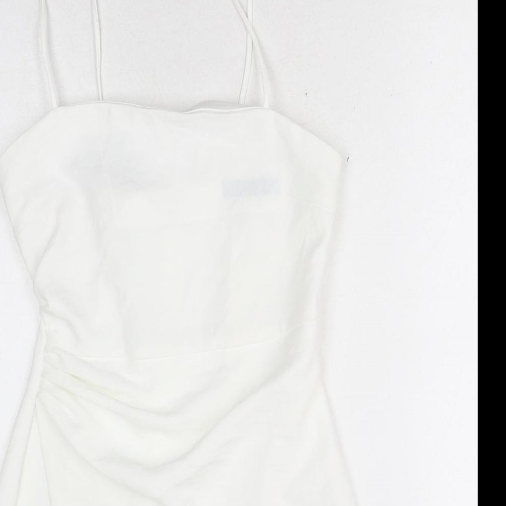 Zara Womens White Polyester Mini Size S Square Neck Zip
