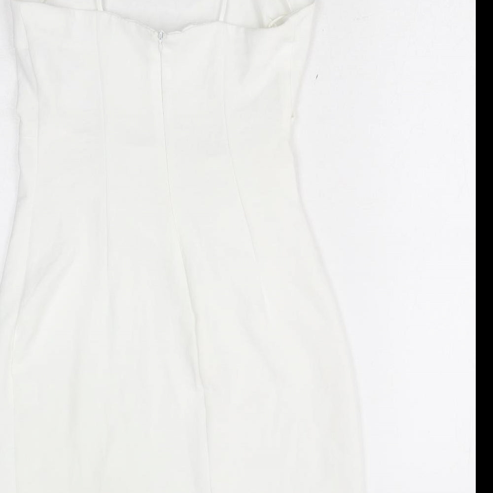 Zara Womens White Polyester Mini Size S Square Neck Zip