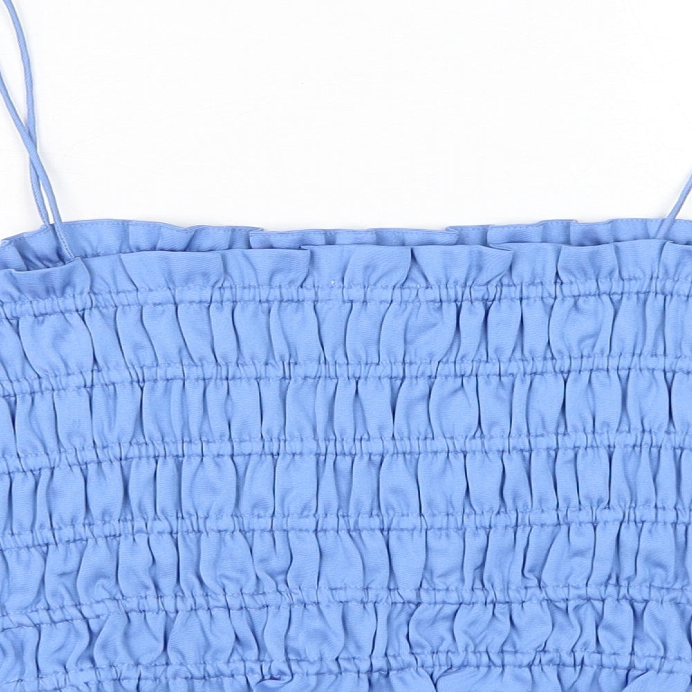H&M Womens Blue Polyester Cropped Tank Size L Square Neck