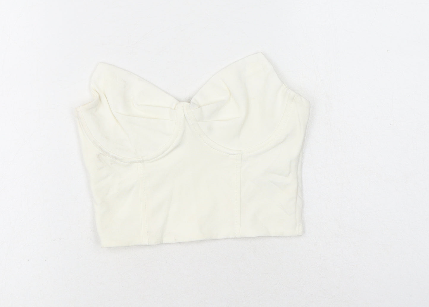 Zara Womens White Viscose Cropped Blouse Size M Sweetheart - Corset Style