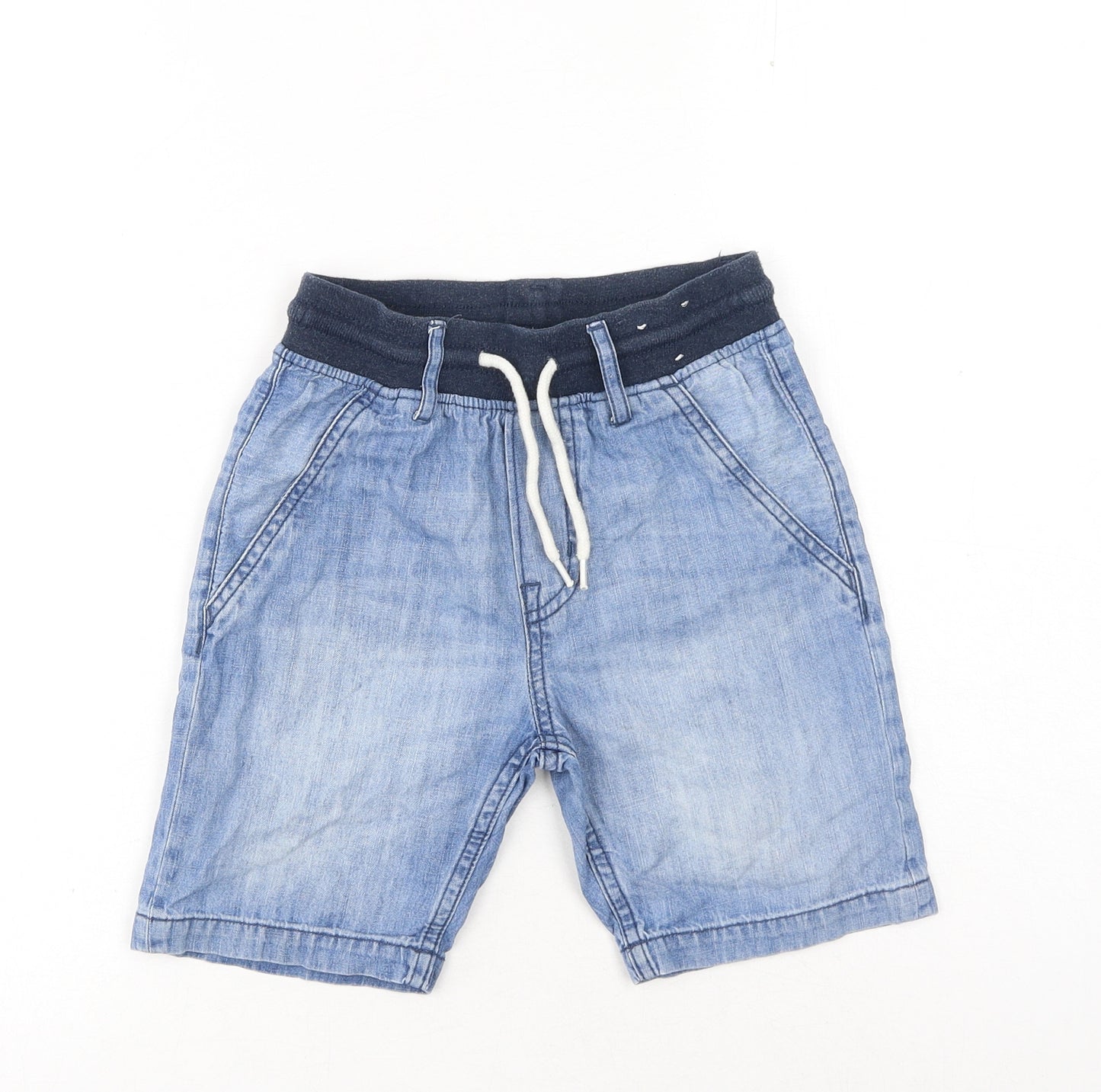H&M Boys Blue Cotton Cargo Shorts Size 7-8 Years Regular Drawstring