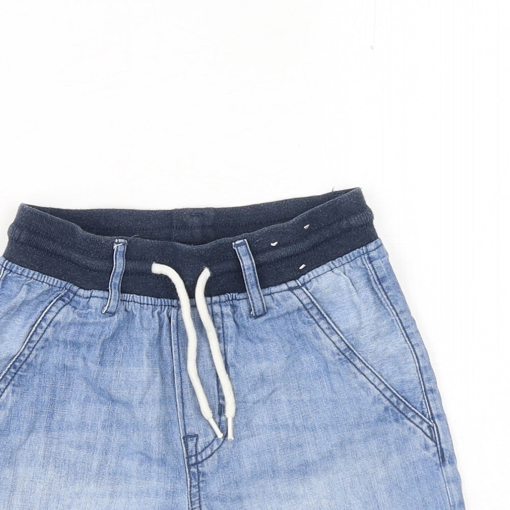 H&M Boys Blue Cotton Cargo Shorts Size 7-8 Years Regular Drawstring