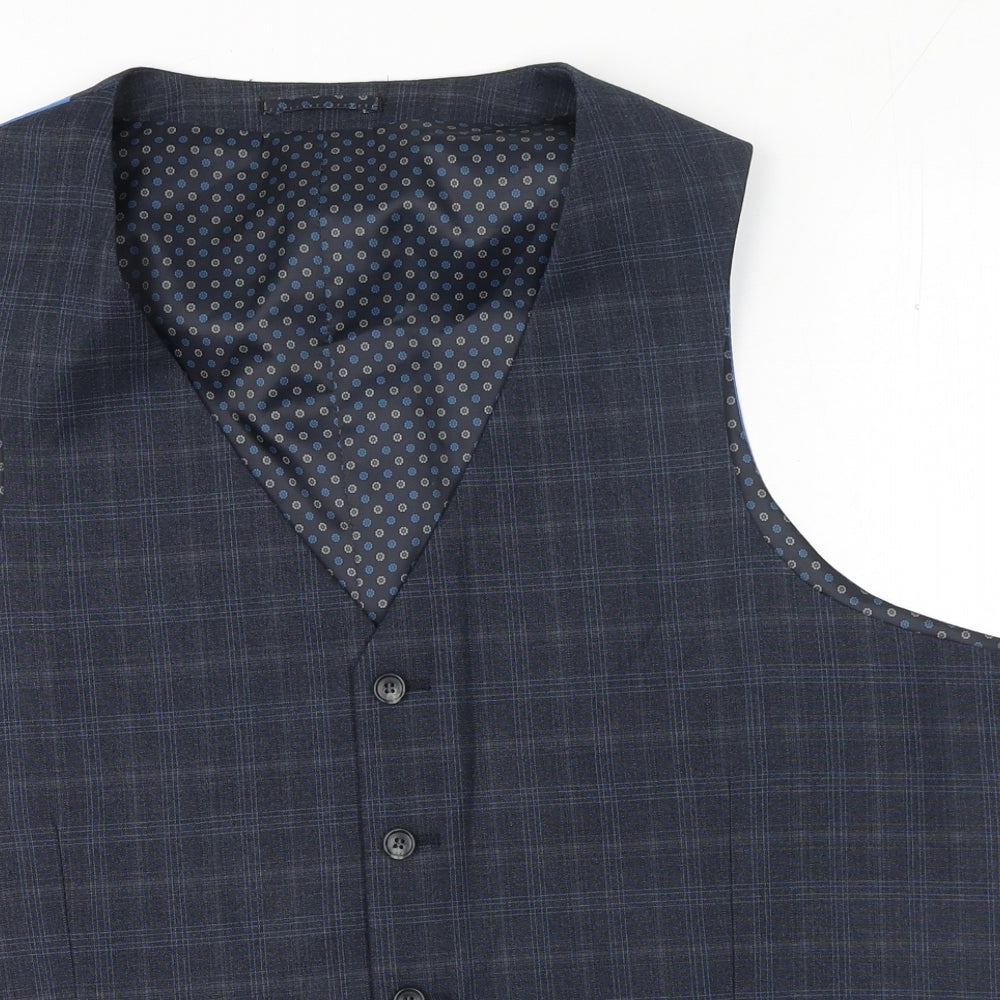 Preworn Mens Blue Plaid Polyester Jacket Suit Waistcoat Size 48