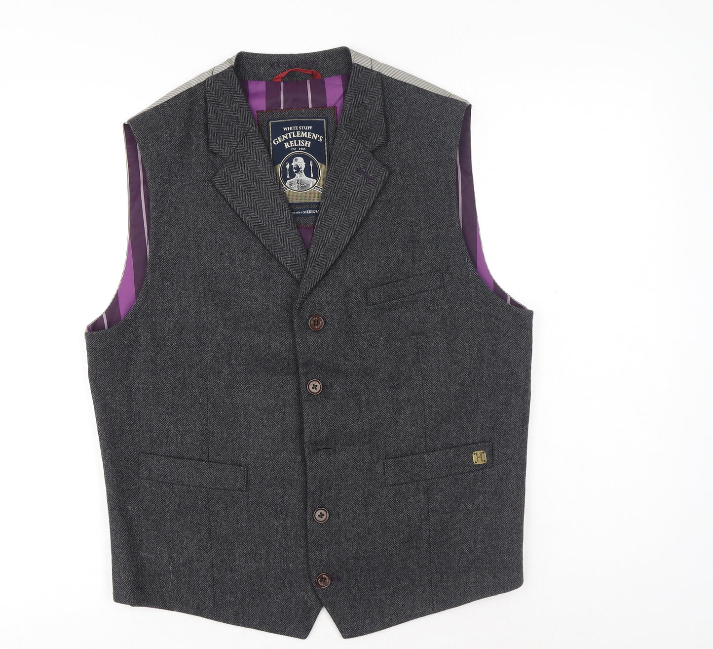 White Stuff Mens Grey Wool Jacket Suit Waistcoat Size M