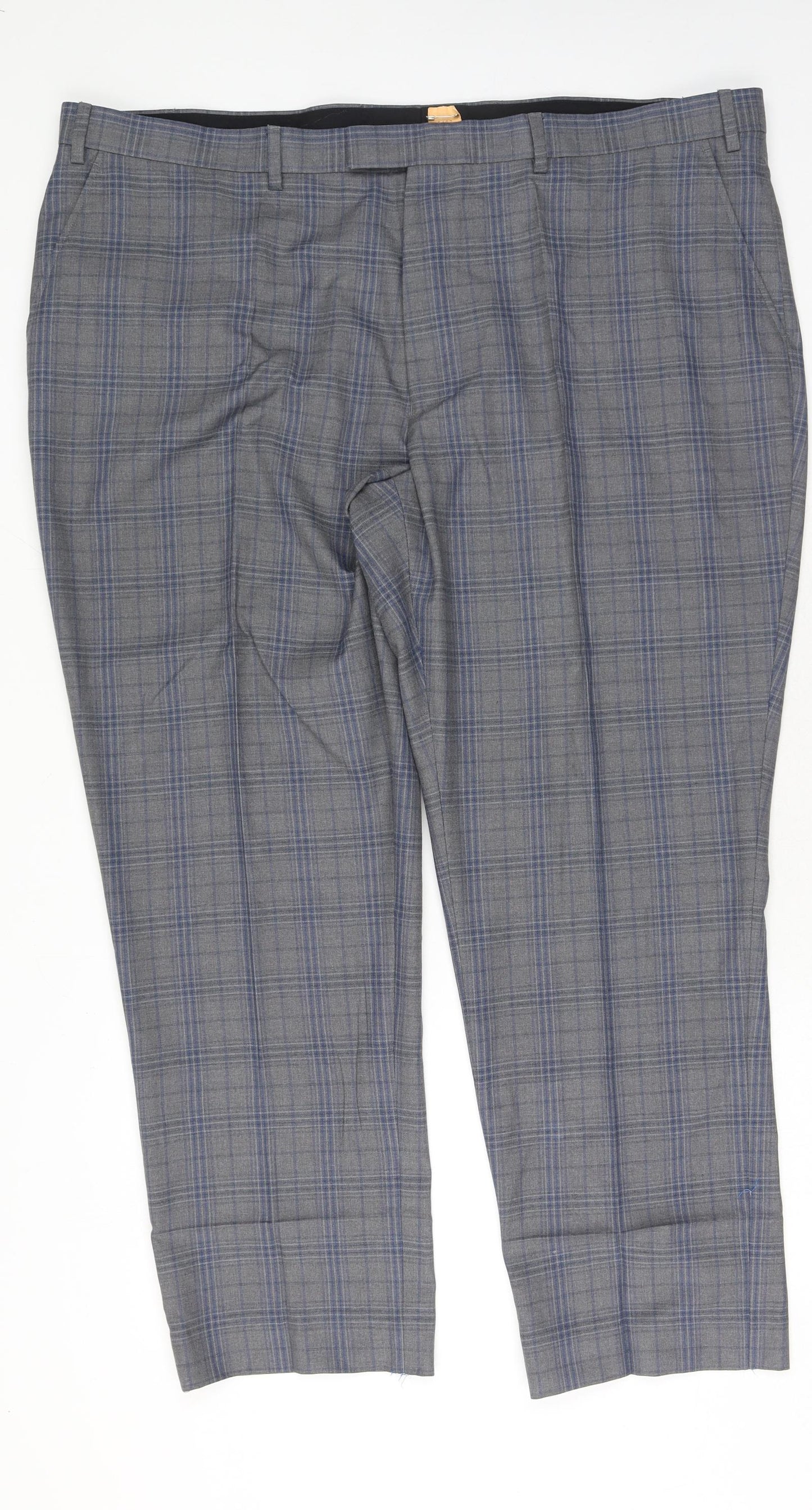 Preworn Mens Blue Plaid Polyester Trousers Size 44 in L29 in Regular Hook & Eye