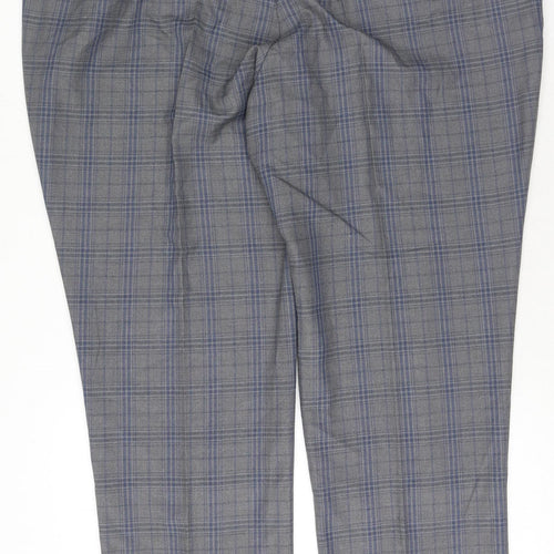 Preworn Mens Blue Plaid Polyester Trousers Size 44 in L29 in Regular Hook & Eye