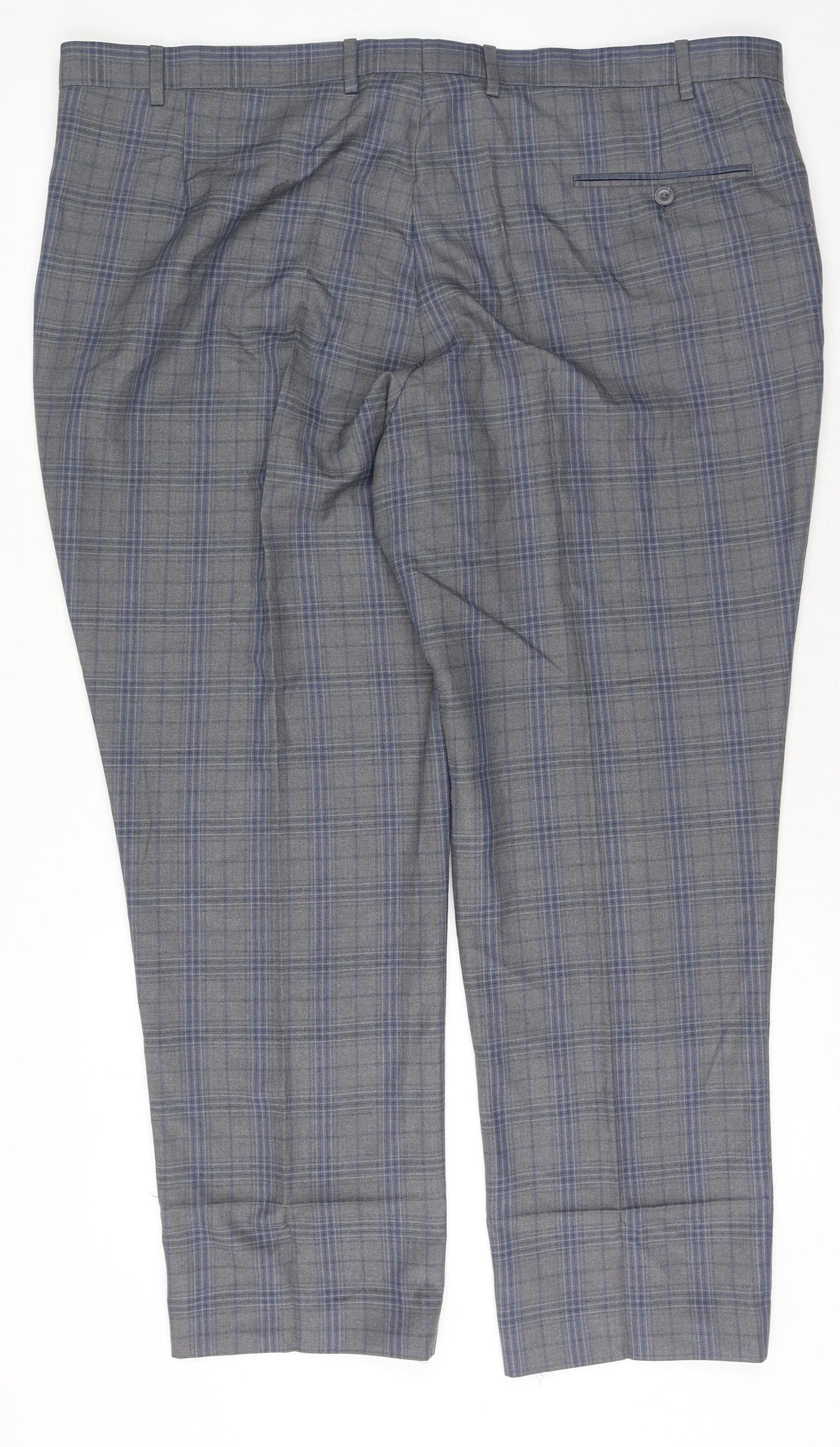 Preworn Mens Blue Plaid Polyester Trousers Size 44 in L29 in Regular Hook & Eye