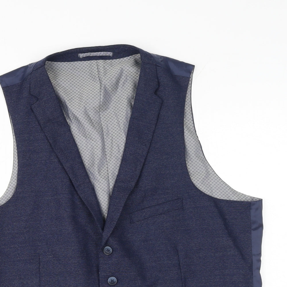 Slaters Mens Blue Wool Jacket Suit Waistcoat Size 40