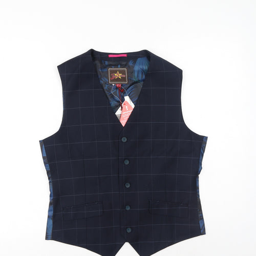 Joe Browns Mens Blue Geometric Polyester Jacket Suit Waistcoat Size 38