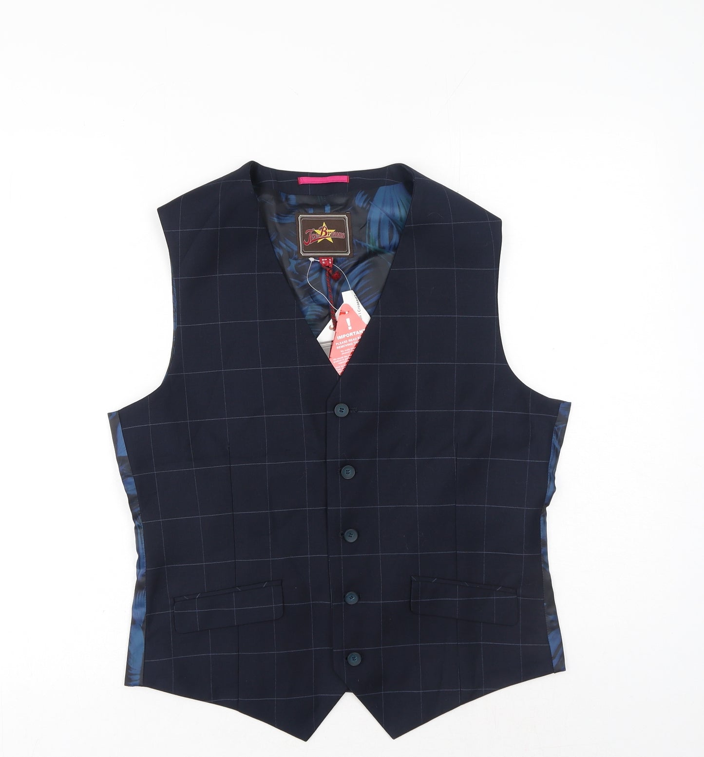 Joe Browns Mens Blue Geometric Polyester Jacket Suit Waistcoat Size 38