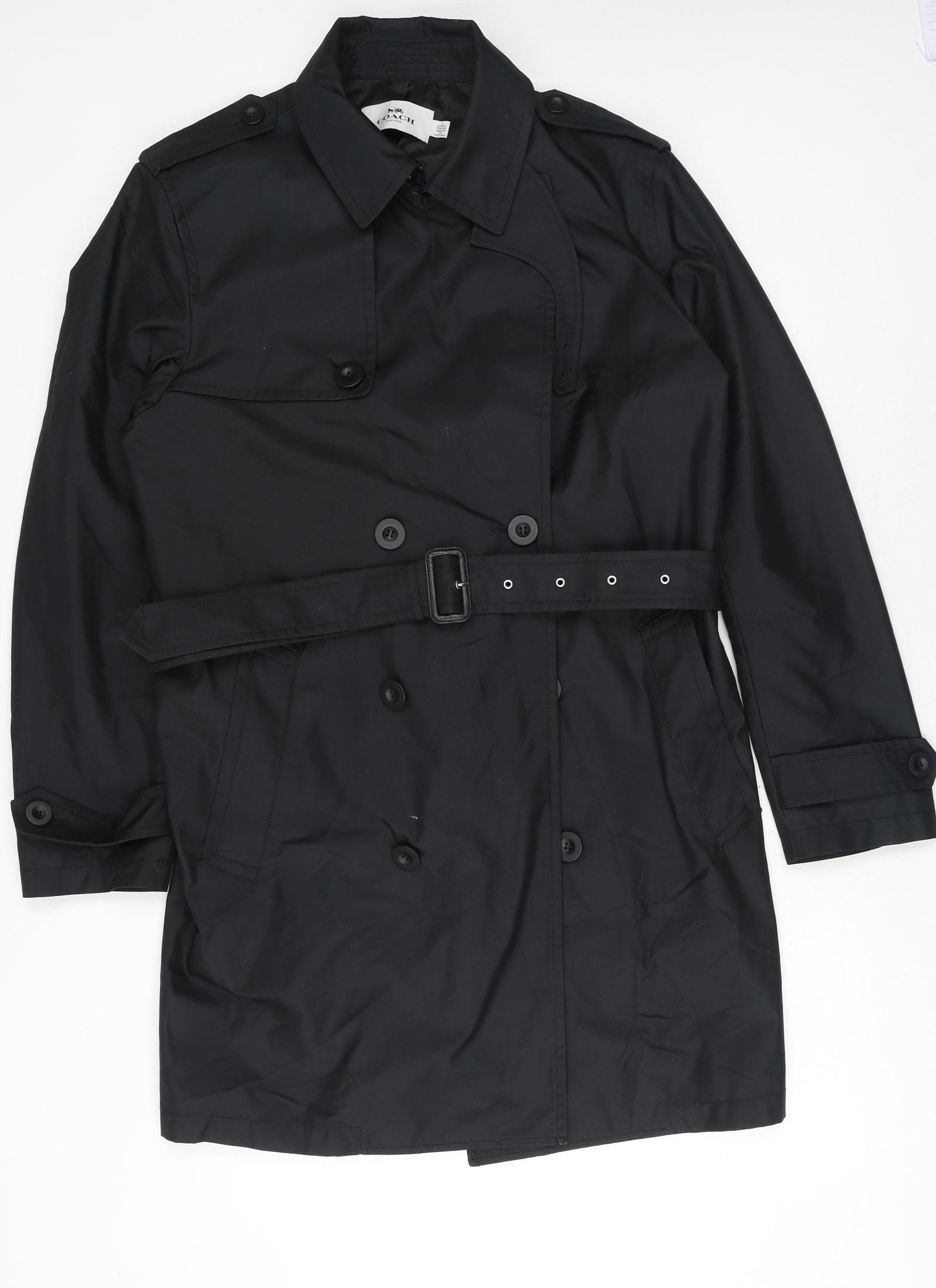 Coach Womens Black Pea Coat Coat Size L Button