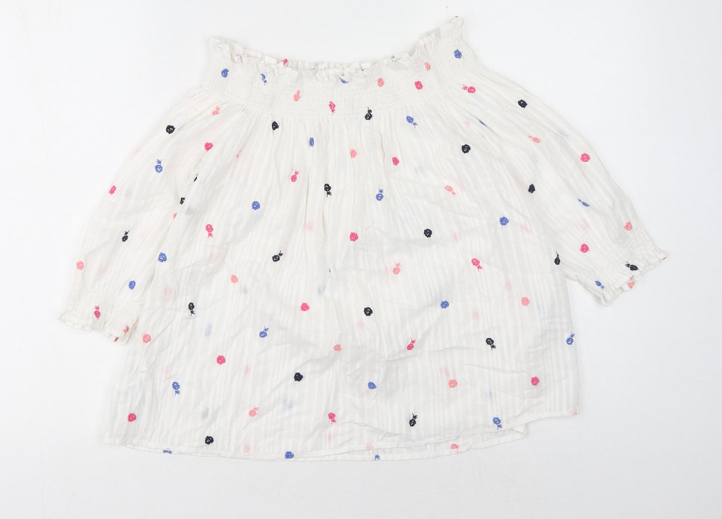 Gap Womens White Geometric Cotton Basic Blouse Size M Boat Neck