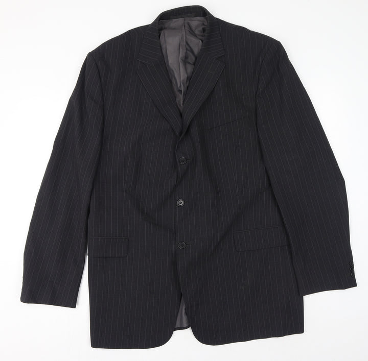 Marks and Spencer Mens Grey Striped Polyester Jacket Suit Jacket Size 46