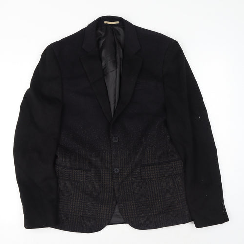 River Island Mens Black Plaid Polyester Jacket Suit Jacket Size M