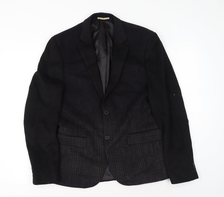 River Island Mens Black Plaid Polyester Jacket Suit Jacket Size M