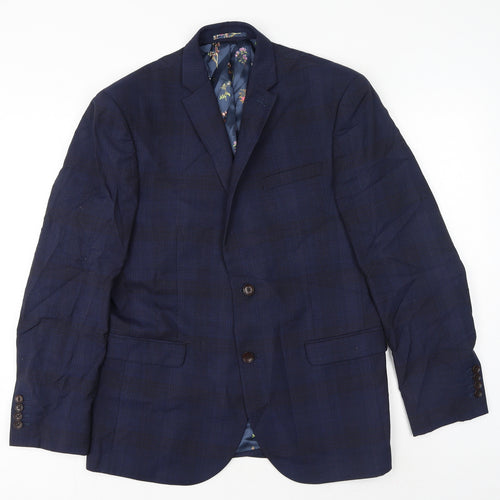 NEXT Mens Blue Plaid Polyester Jacket Suit Jacket Size 40
