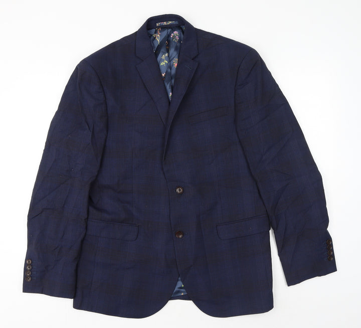 NEXT Mens Blue Plaid Polyester Jacket Suit Jacket Size 40