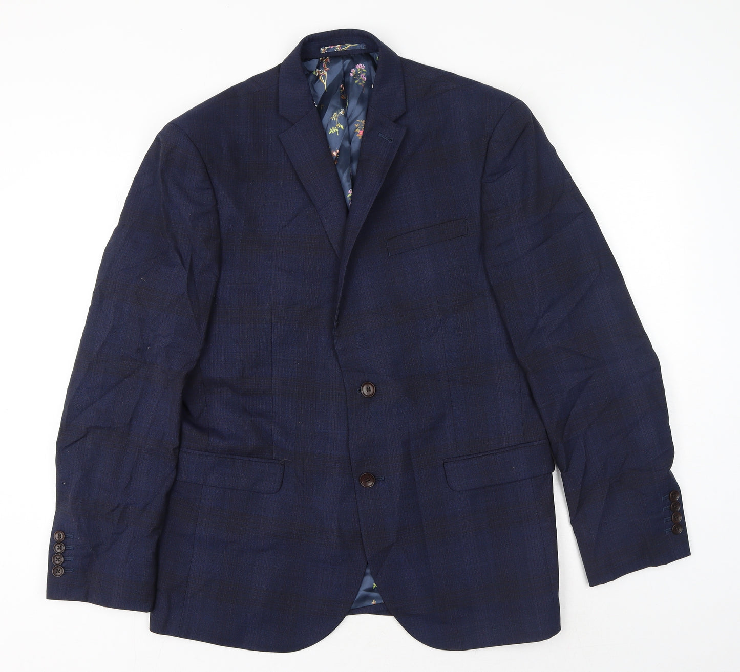 NEXT Mens Blue Plaid Polyester Jacket Suit Jacket Size 40