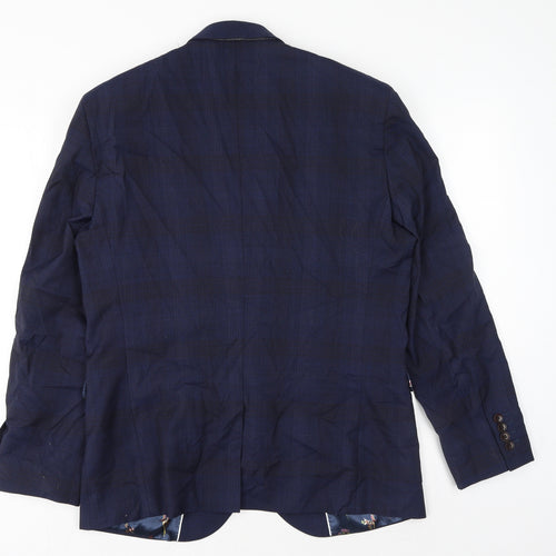 NEXT Mens Blue Plaid Polyester Jacket Suit Jacket Size 40