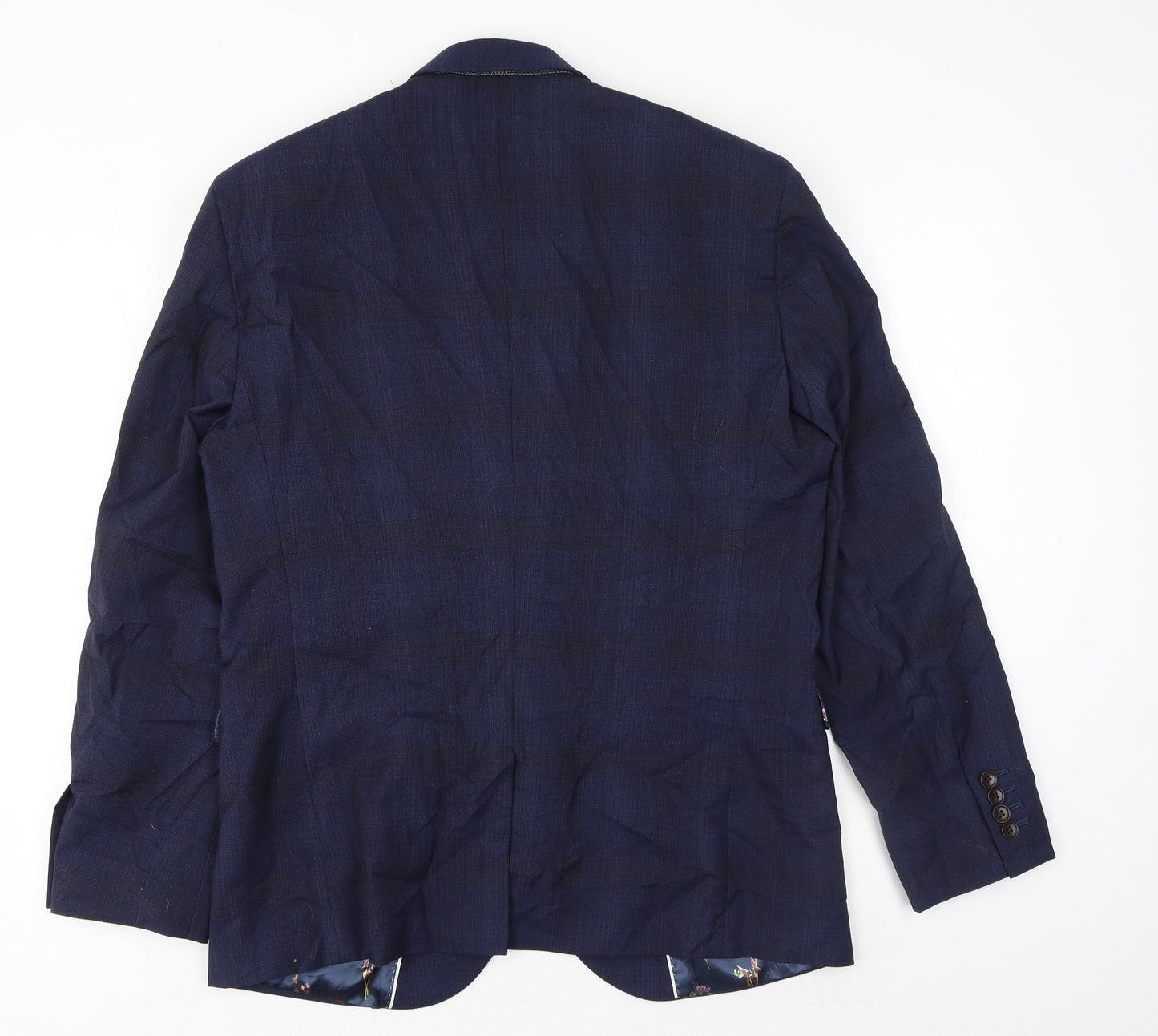 NEXT Mens Blue Plaid Polyester Jacket Suit Jacket Size 40
