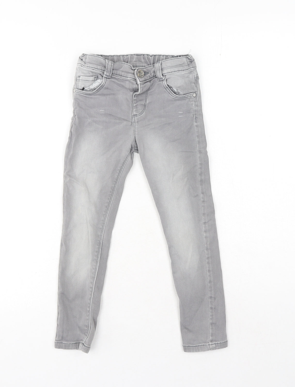 F&F Girls Grey Cotton Straight Jeans Size 4-5 Years Regular Button
