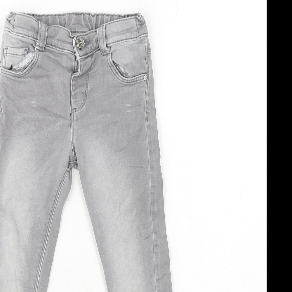 F&F Girls Grey Cotton Straight Jeans Size 4-5 Years Regular Button