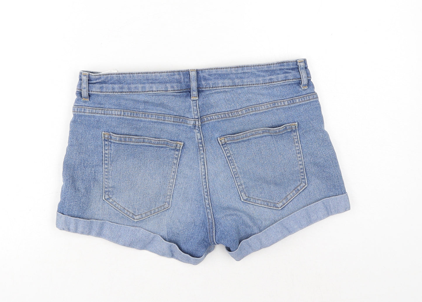 H&M Womens Blue Cotton Hot Pants Shorts Size 10 Regular Button