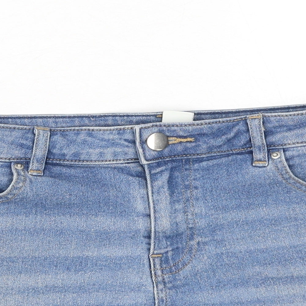 H&M Womens Blue Cotton Hot Pants Shorts Size 10 Regular Button
