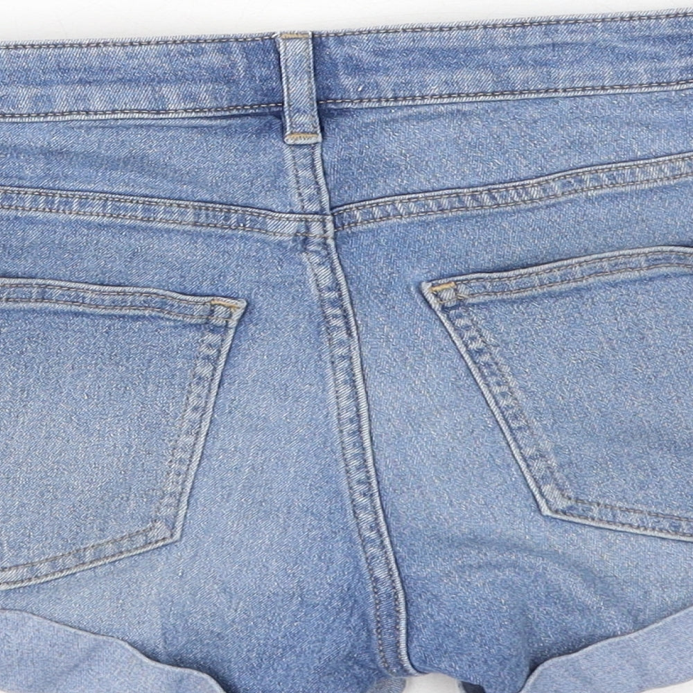 H&M Womens Blue Cotton Hot Pants Shorts Size 10 Regular Button